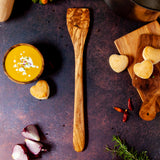 Extra Long Handled Olive Wood Spatula with Flat Head for Stockpots