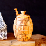 Olive Wood Honey Jar on a black background
