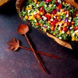 Hand Carved Leaf Shaped Wooden Salad Servers