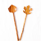 Hand Carved Leaf Shaped Wooden Salad Servers