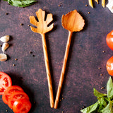 Hand Carved Leaf Shaped Wooden Salad Servers