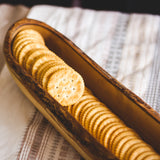 Crackers in wood cracker basket
