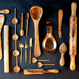 Copper spoon rest and olive wood kitchen utensils
