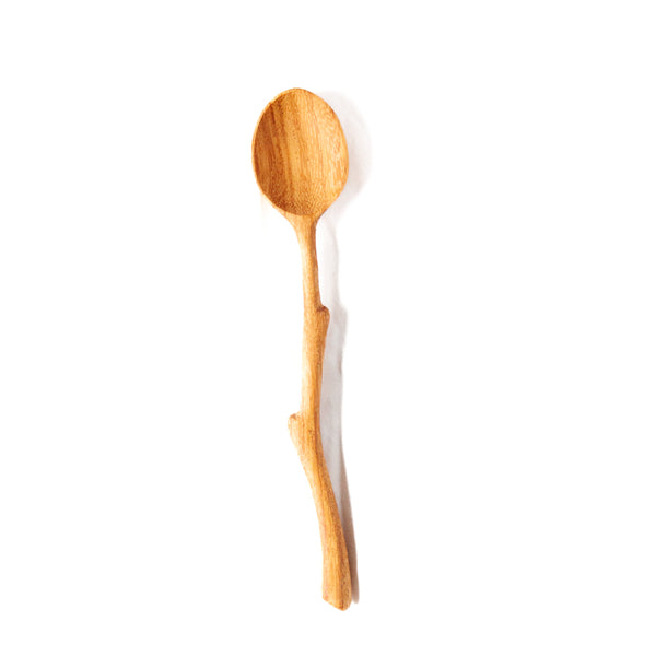 Twig handled spoon on a white background