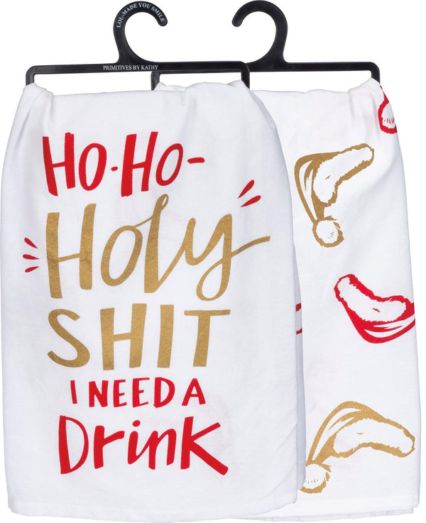Ho Ho I Need a Drink Christmas Flour Sack Dish Towel - Vesper and Vine