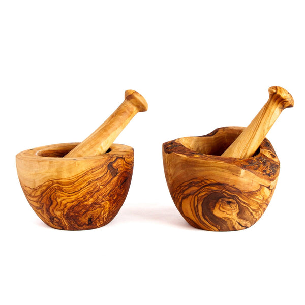 Two types of Olive Wood Mortar & Pestle