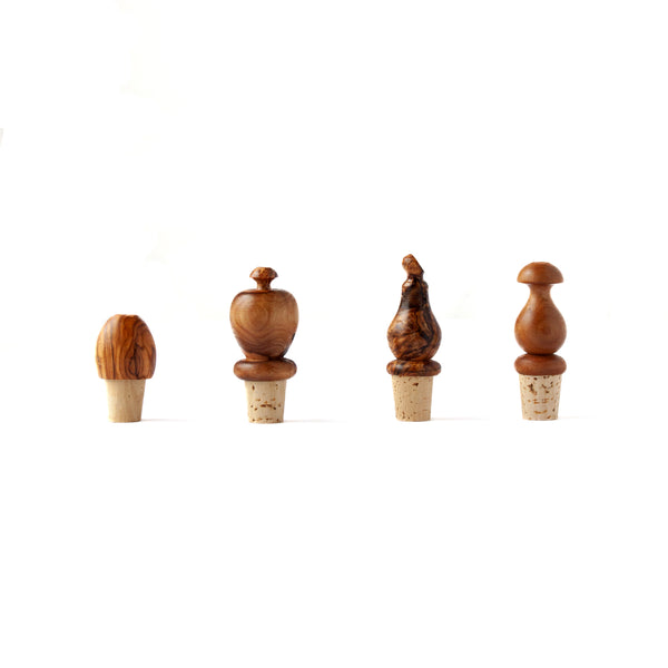 Olive Wood Wine Bottle Stoppers on white background
