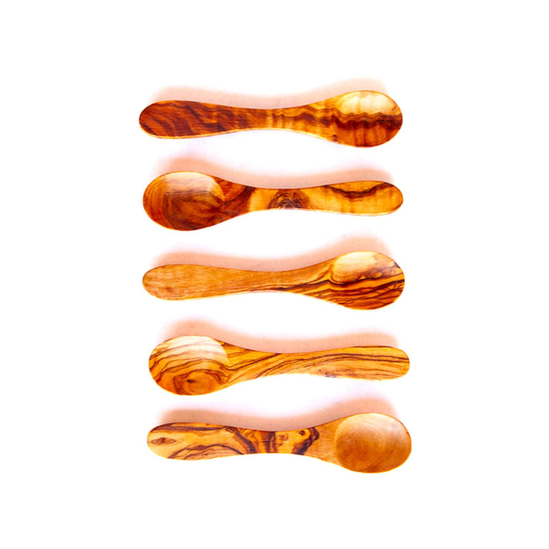 Olive Wood Appetizer Spoons on white background