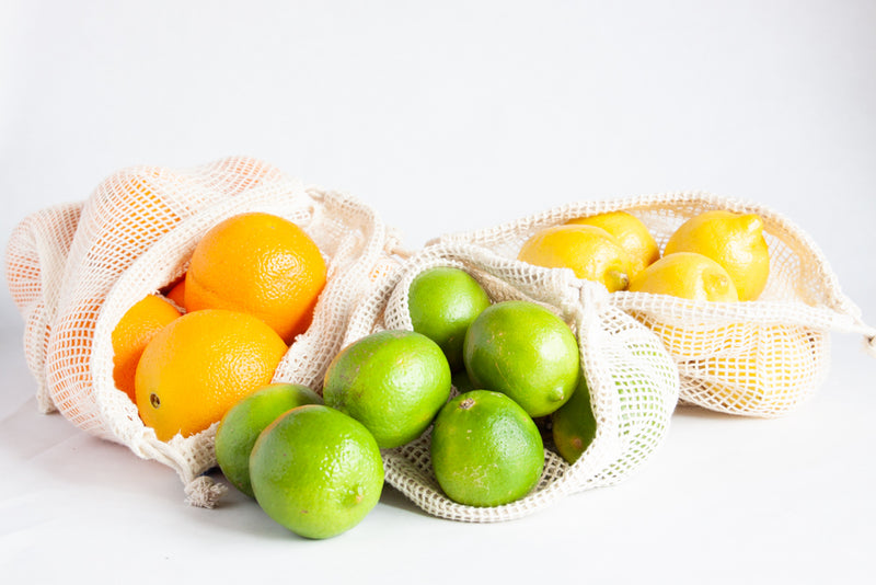 Organic Cotton Produce Bags with citrus fruit
