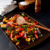 Long Handled Olive Wood Kitchen Spoon with Sheet Pan Roasted Vegetables