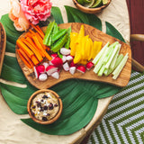 Olive Wood Cheese Board with Fresh Veggies and Hummus