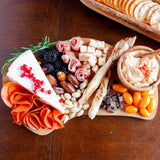 Olive Wood Cheese Board with charcuterie spread